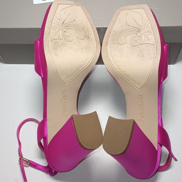New Franco Sarto Women's Daffy Ankle Strap Sandal Heels Bright Pink Satin Size 9 - Picture 10 of 13